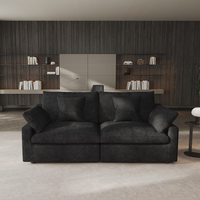 Modern Comfy Linen Sectional Sofa Down Filled Cloud Couch, Loveseat for Apartment - Black