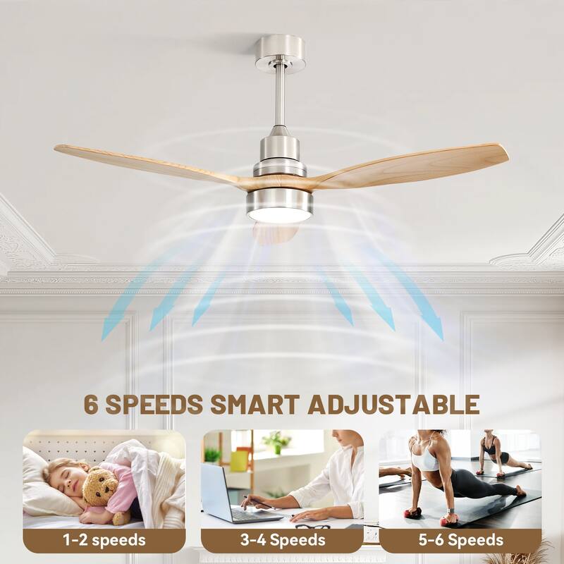 Sofucor 52" Indoor Wood Ceiling Fan Light with Remote, Integrated Light Optional