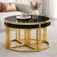 Modern Round Coffee Table Set with 4 Nesting Stools, Tempered Glass Top ...