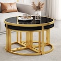 Modern Round Coffee Table Set with 4 Nesting Stools, Tempered Glass Top ...