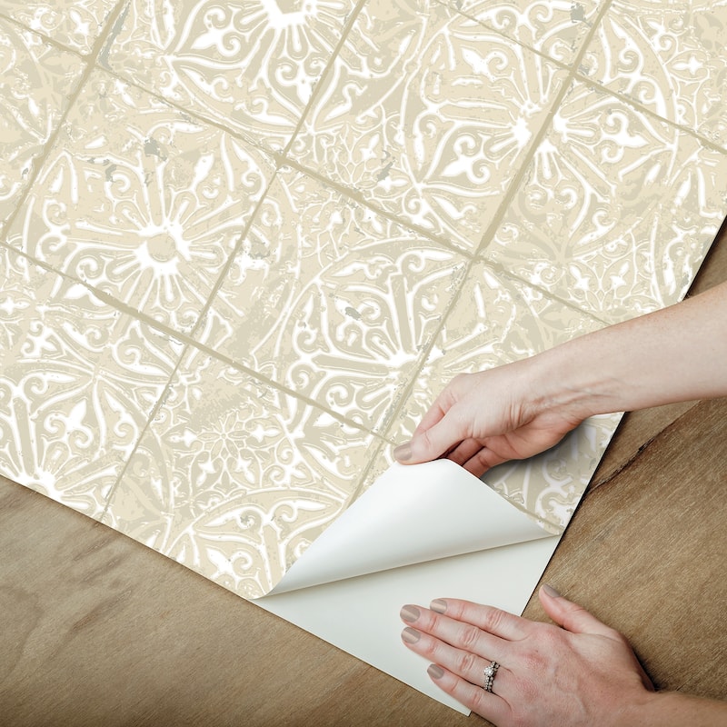 NuWallpaper Cream Provincial Tile Peel and Stick Wallpaper
