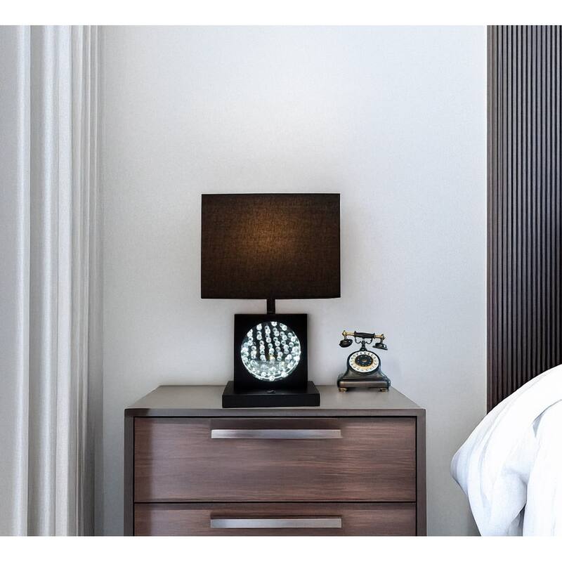 22"H BLACK PEWTER SQUARE CRYSTAL Centerpiece WITH NIGHT LIGHT, USB PORT + POWER OUTLET - Black