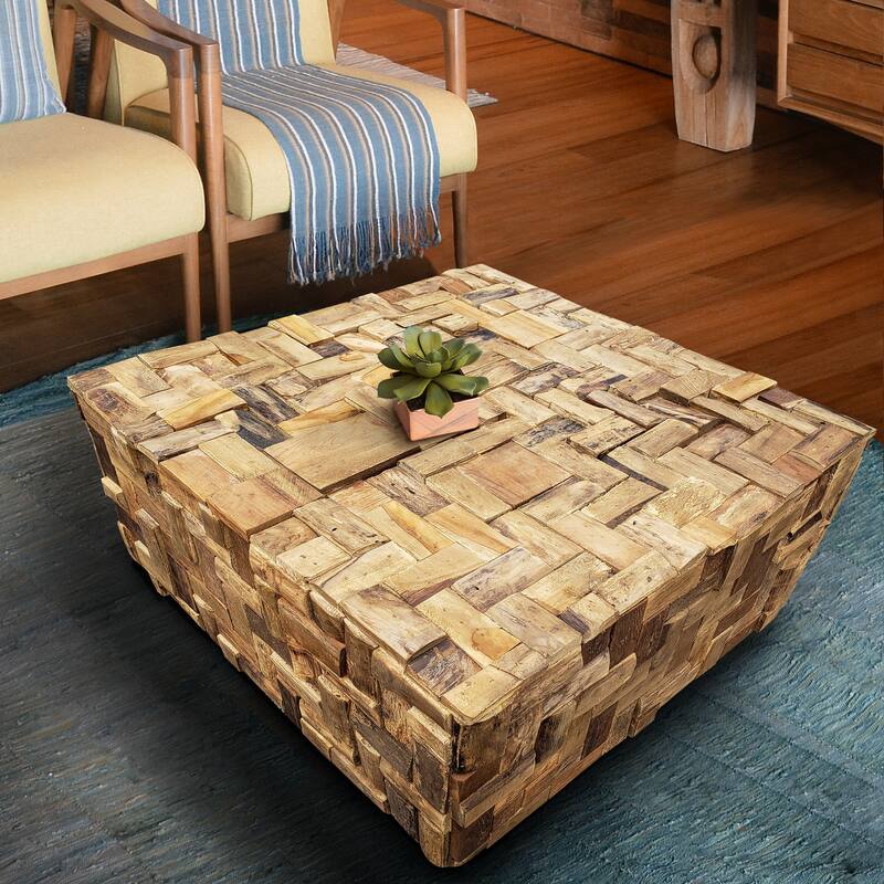 Chic Teak Rustic Recycled Teak Wood Java Coffee Table, 32 inch