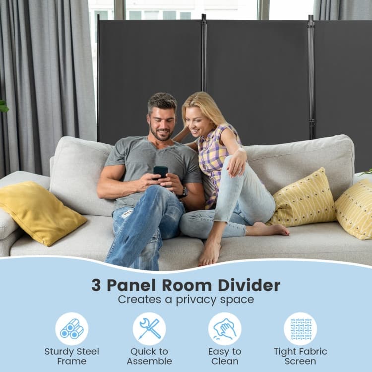 6-Foot 3-Panel Room Divider with Sturdy Hinges and Steel Base - 102.5" x 20" x 72"