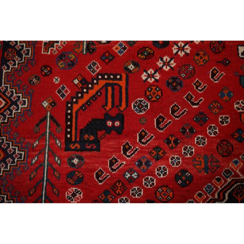 Hand Knotted Oriental 100% Wool Carpet Traditional Tribal Red Shiraz Area Rug - 9' 8'' X 6' 7''