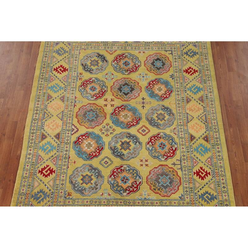 Yellow Kazak Oriental Area Rug Handmade Wool Carpet - 5'10" x 8'0"