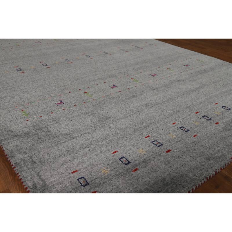 Hand Knotted Oriental 100% Wool Carpet Tribal Animal Pictorial Greys & Charcoal Gabbeh Area Rug - 7' 9'' X 5' 1''