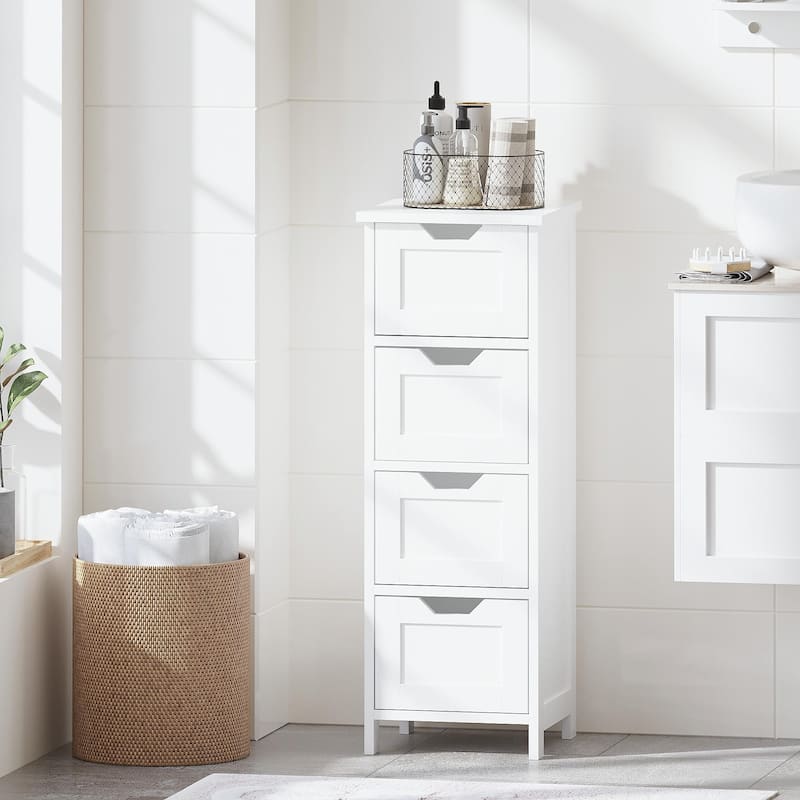 White 32.68"Tall Bathroom Storage Cabinet with 4 drawers and 1 door