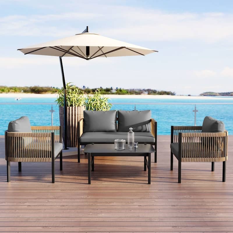 Modern Outdoor Multi-person Sectional Sofa with A Table for Garden - Grey