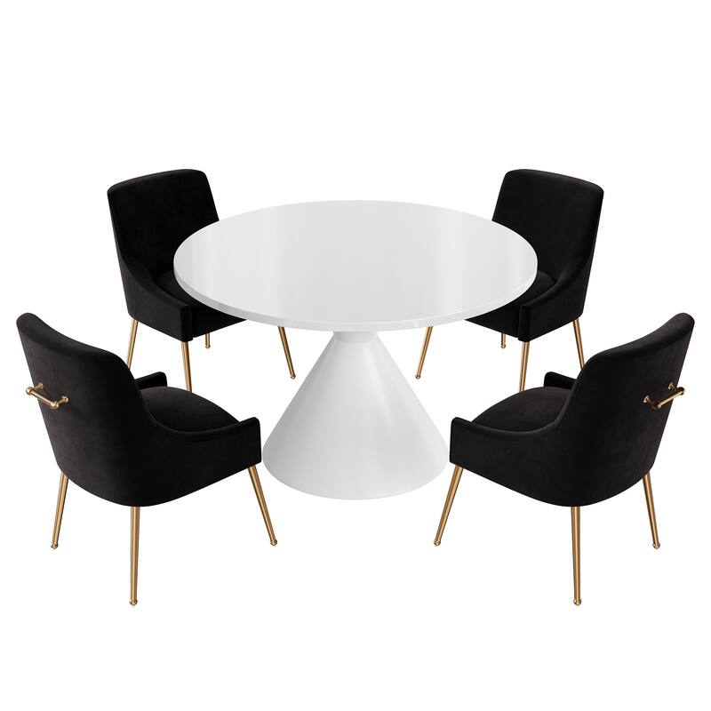 48" Light Luxury White High Gloss Large Countertop Dining Table with Velvet Dining Chair Set
