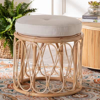 Hachiro Bohemian Natural Rattan Ottoman Footstool