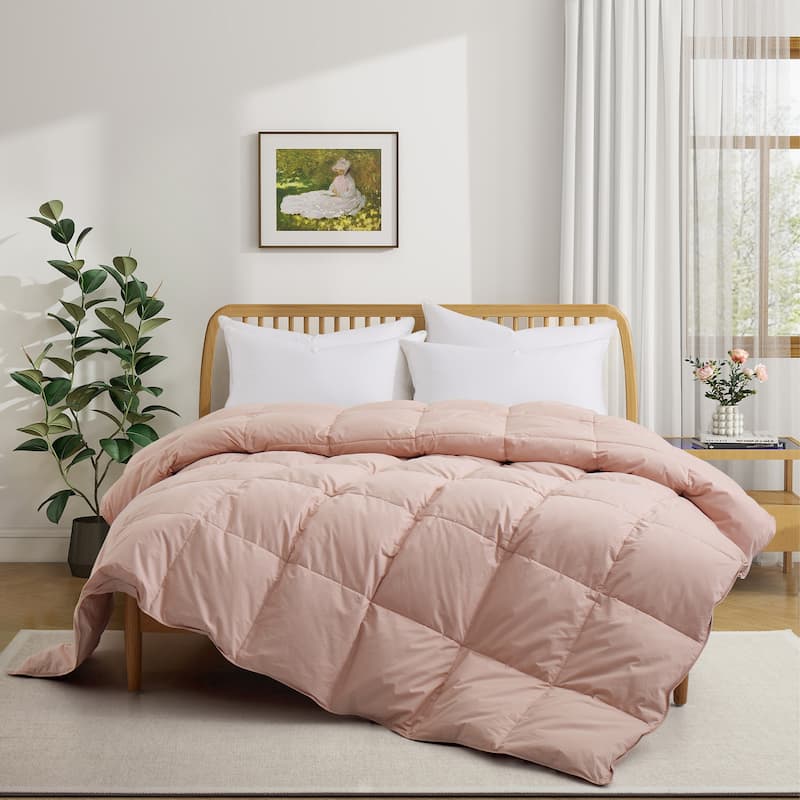 All Season Medium Warmth Organic Cotton Down Feather Comforter Duvet Insert, Pink - California King