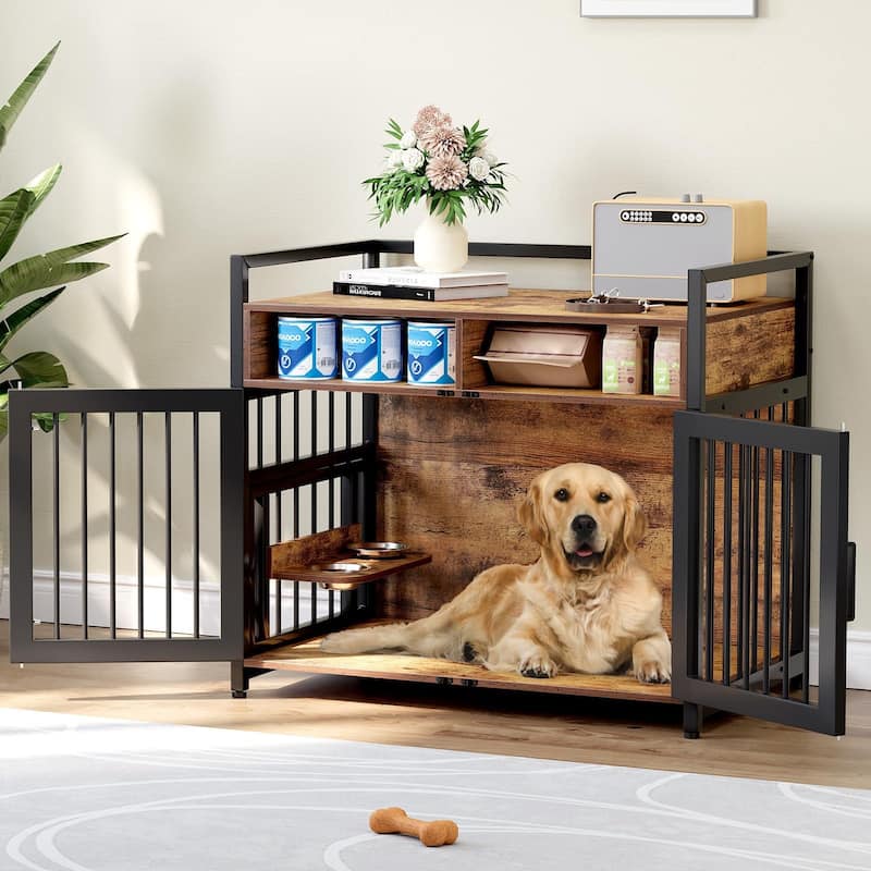 Dog Crate Furniture with Storage Drawers, Anti-Chew Frame
