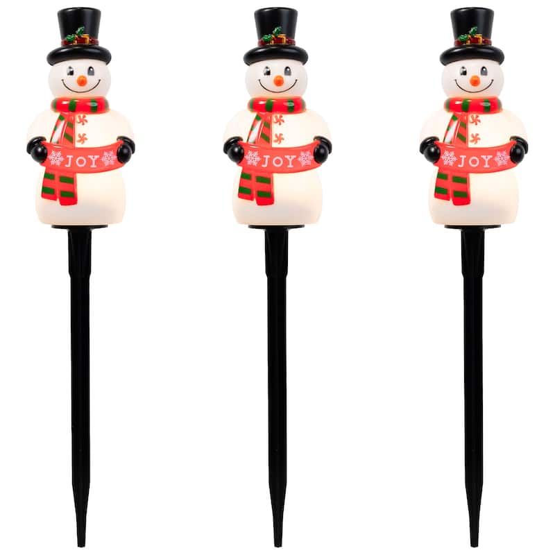 Snowman with Joy Banner Outdoor Christmas Pathway Markers - 16.5" - Set of 3 - White