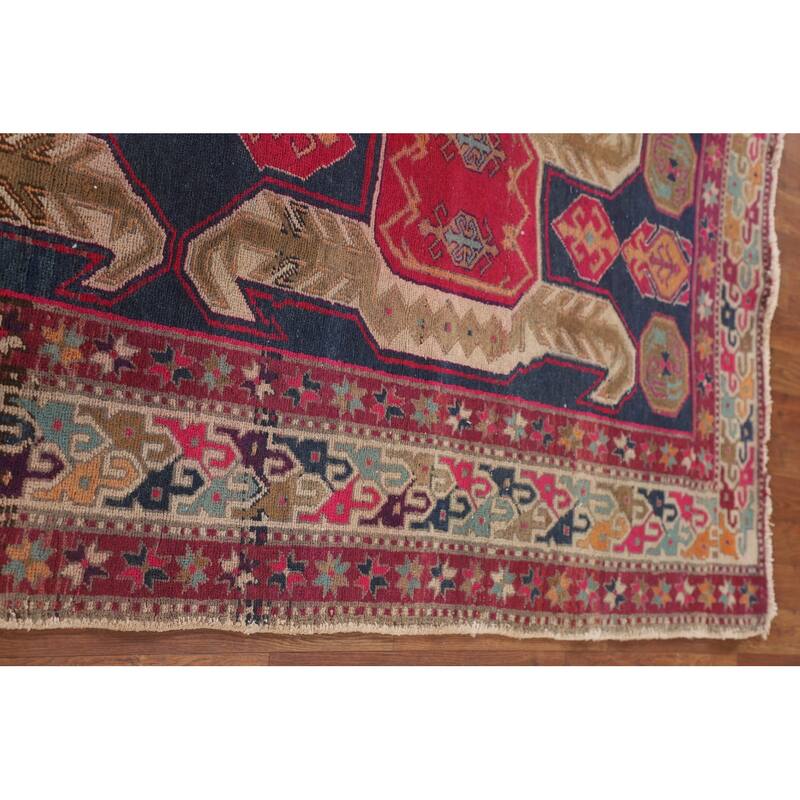 Navy Blue Meshkin Persian Vintage Runner Rug Handmade Wool Carpet - 4'3"x 11'8"