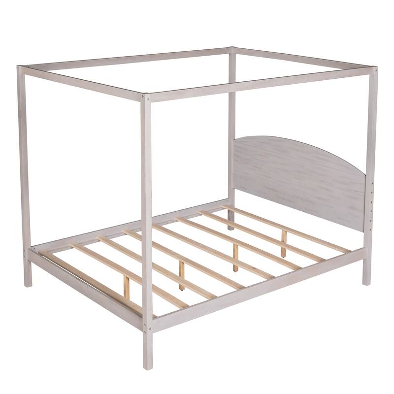 Queen/King Canopy Platform Bed with Headboard and Sturdy Wooden Slats, Support Legs for Added Stability