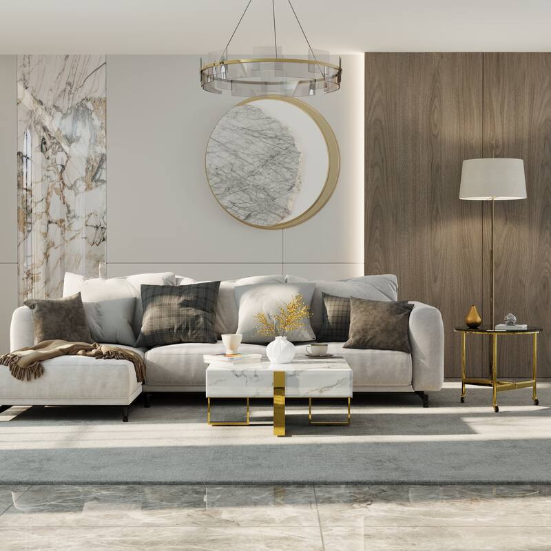 Modern Luxury Square Faux Marble Coffee Table Set Nesting Coffee Table with End Table