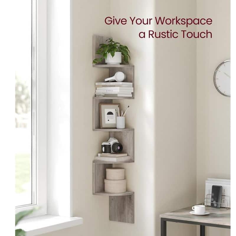 5-Tier Floating Corner Bookshelf Corner Shelf Wall Mount