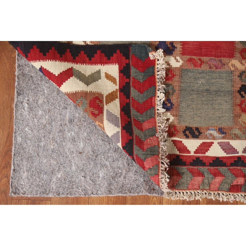 Checkered Kilim Qashqai Persian Vintage Rug Flatweave Wool Carpet - 4'6"x 7'8"