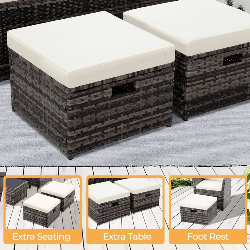 6pcs Wicker Patio Conversation Set Seating Loveseat Sofa with Ottomans
