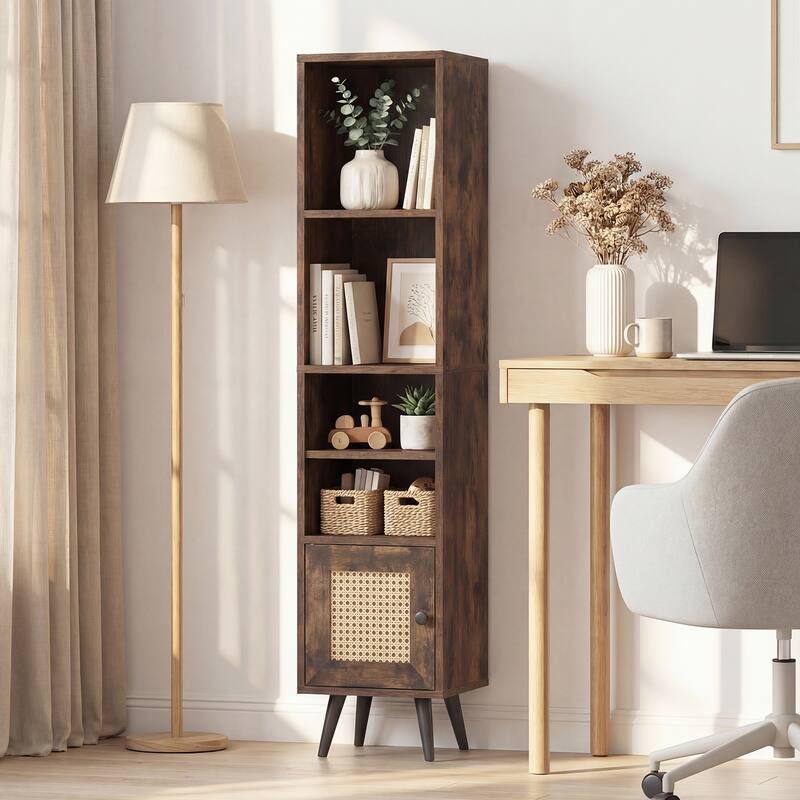 Gymax 6-Tier Tall Narrow Bookcase w/ Adjustable Shelf & Boho Style