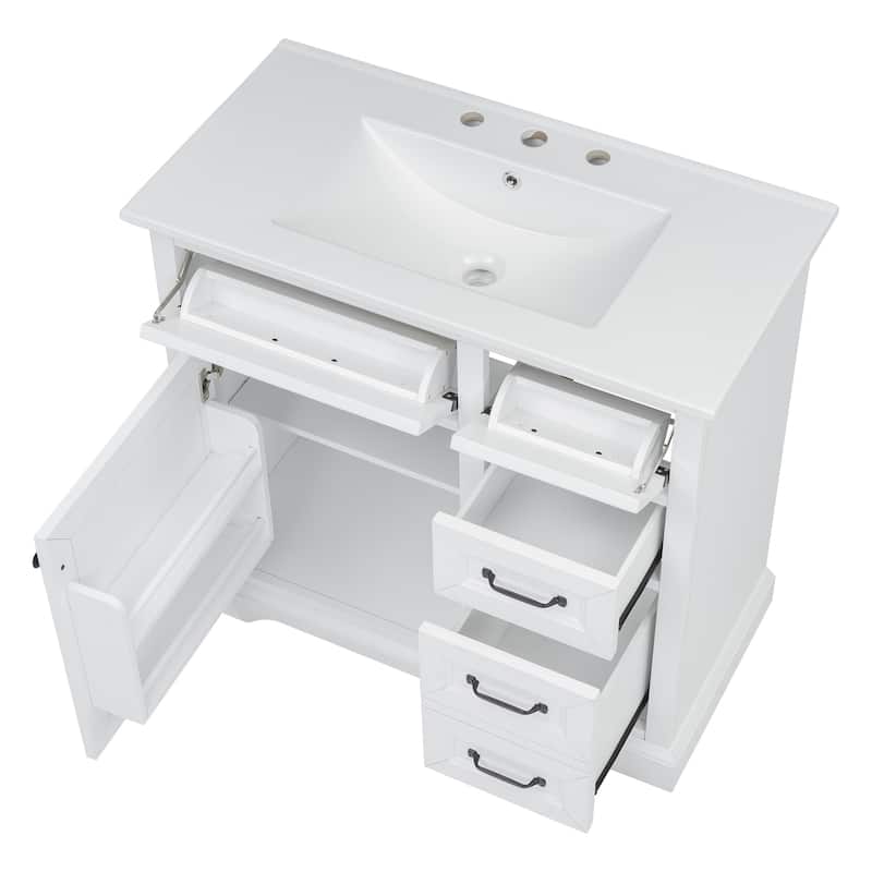 Grey 36-Inch Bathroom Vanity with 2 Tip-Out Drawers, Ceramic Sink, and Painted Finish
