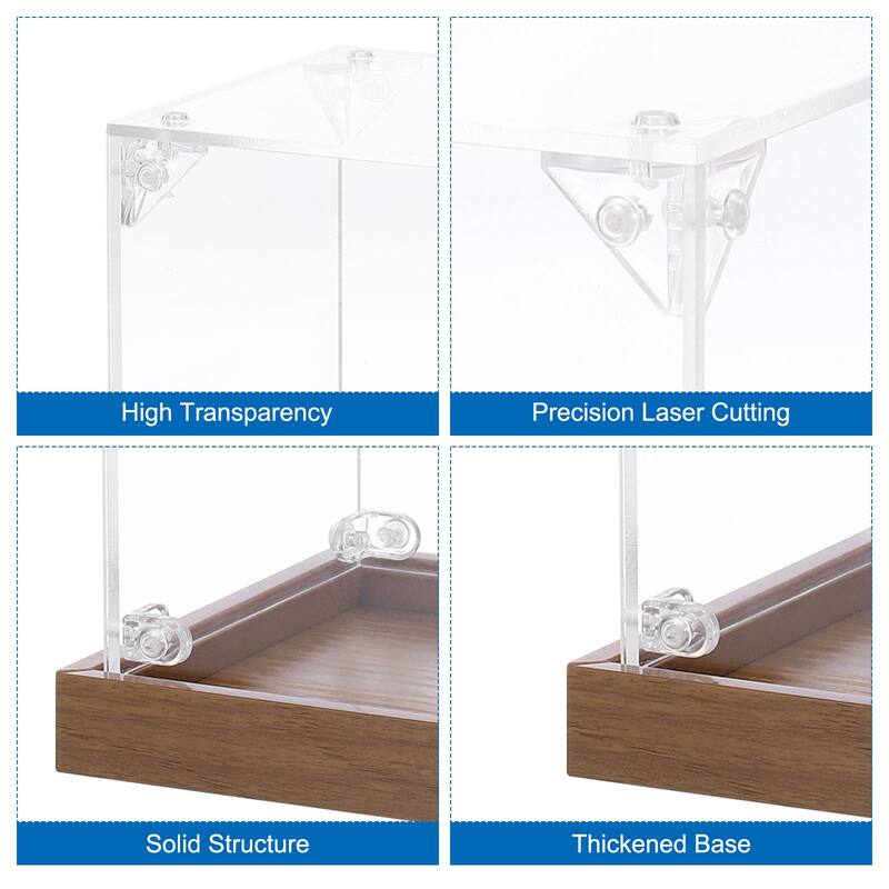 Acrylic Display Case, Display Box Assemble Dustproof Storage Organizer - Clear, Walnut color