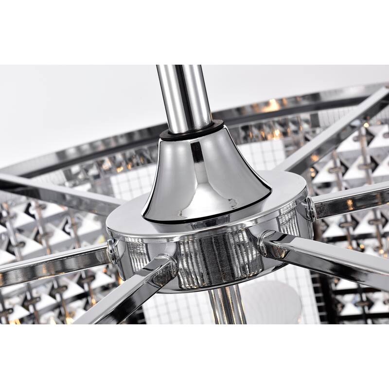 Cassie Chrome Ceiling Fan 30-Inch 6-Light Geometric Metal & Crystal Drum Shade (Includes Remote)