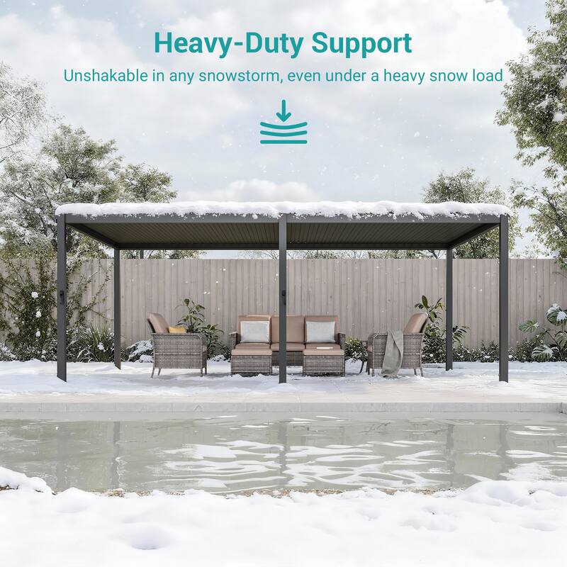 Outdoor Metal Solar LED Louvered Pergola with Adjustable Roof