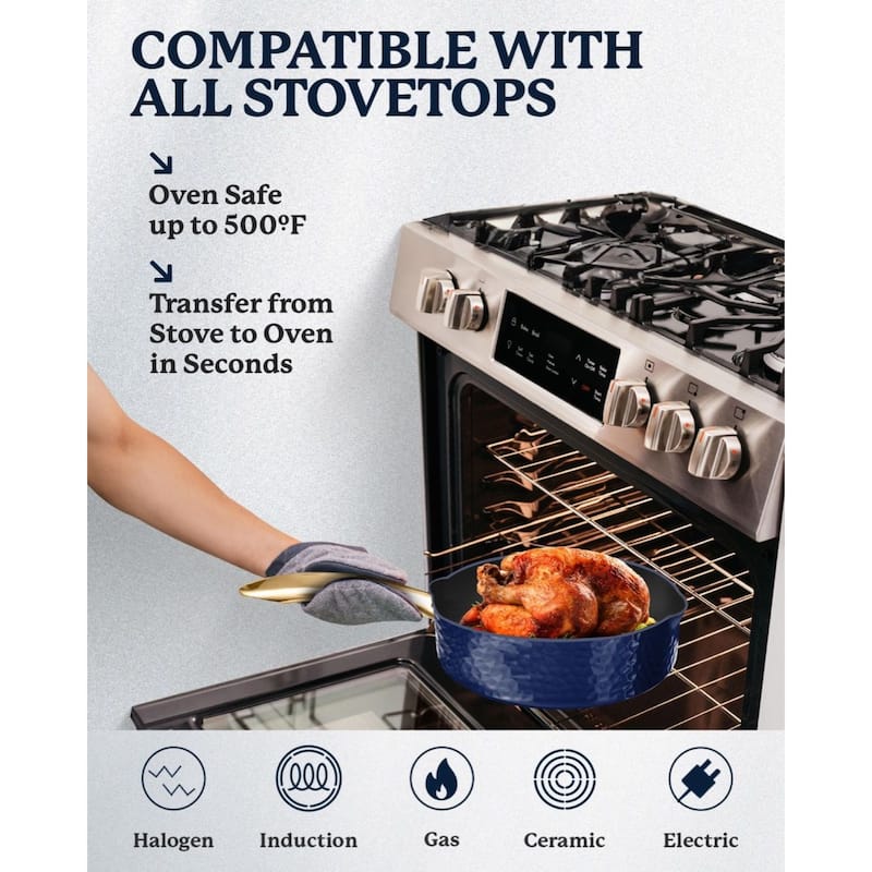 Granitestone Charleston 4 Qt Hammered Nonstick Navy Saute Pan with Lid