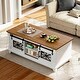 48'' Coffee Table with Sliding Doors, 6 Storage Spaces, Glass Panels ...