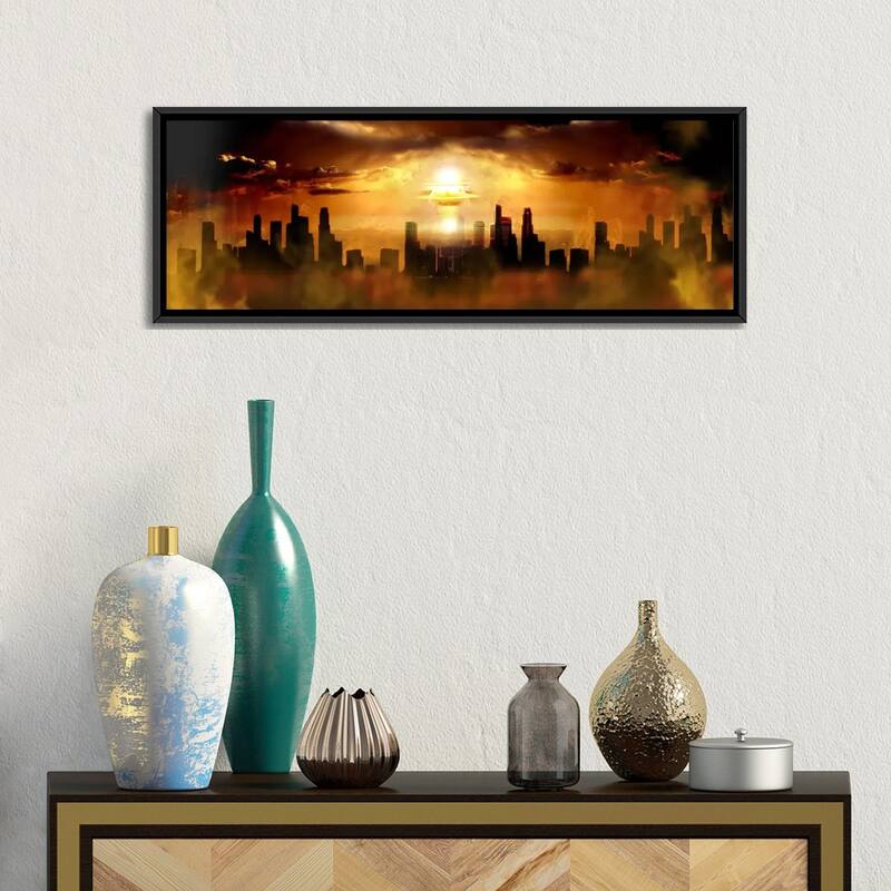iCanvas "Nuclear blast behind city" by Panoramic Images Framed Canvas Print