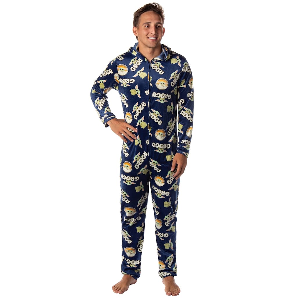 Star Wars The Mandalorian Grogu All-Over Print Hooded Adult Union Suit Pajama Onesie For Men And Women