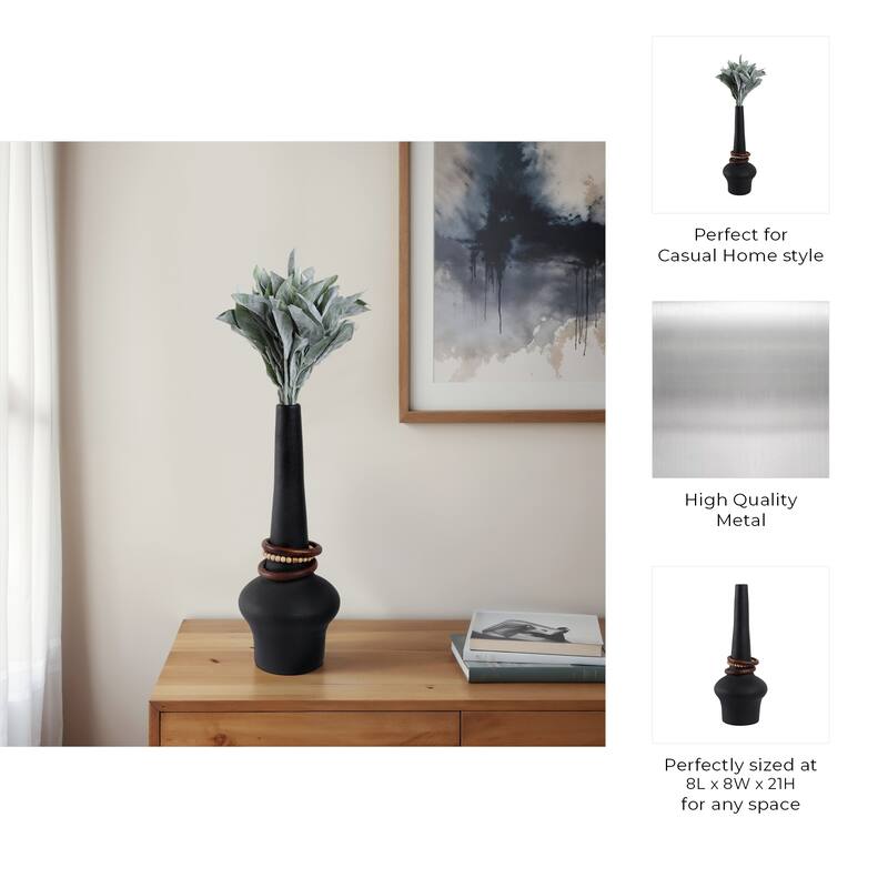 Metal Wood Decorative Vase Sculptural Silhouette Removable Rings