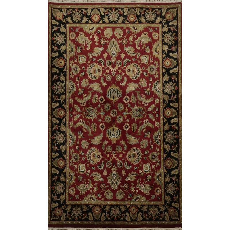 Hand Knotted Oriental 100% Wool Carpet Traditional Floral Red Agra Area Rug - 6' 5'' X 4' 2''