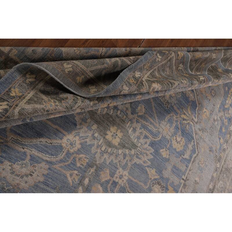 Transitional Blue Oushak Turkish Area Rug Handmade Wool Carpet - 9'2"x 11'10"