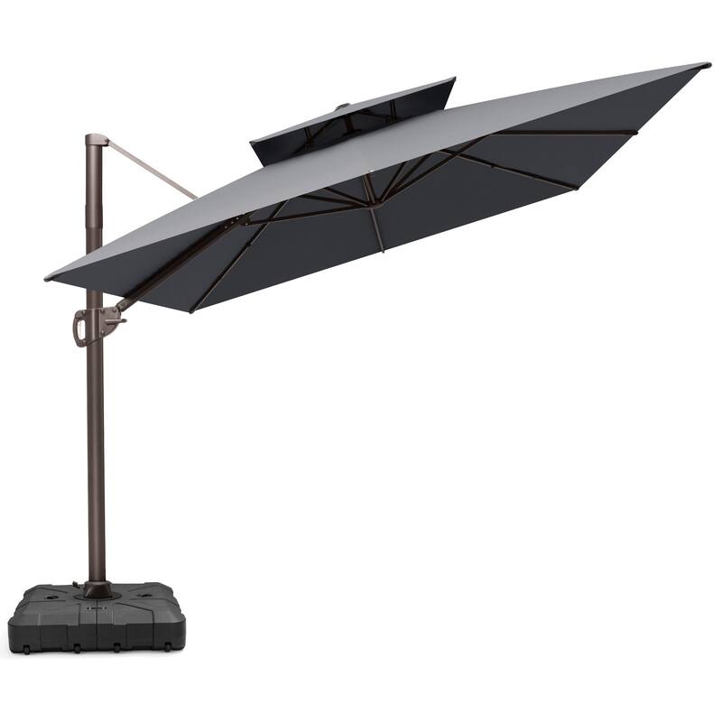 9 x 12 FT Outdoor Patio Double Top Rectangular Cantilever Umbrella with Wheel Base