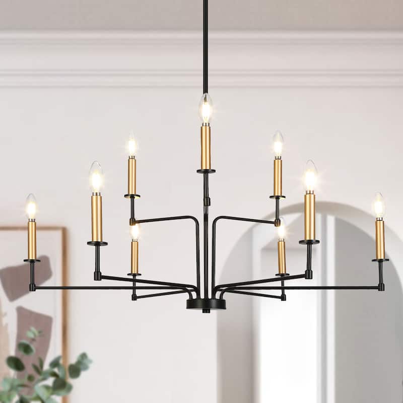 Modern Tradition 9-Light Chandeliers Black Gold Chandeliers Light Fixtures for Dining Room - 36.2 " × 17.3 "