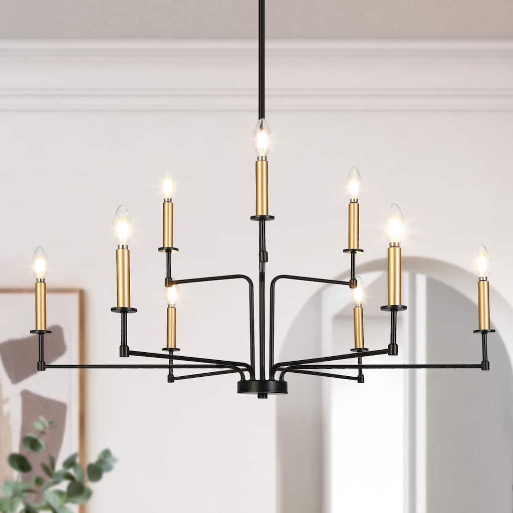 Modern Tradition 9-Light Chandeliers Black Gold Chandeliers Light Fixtures for Dining Room - 36.2 " × 17.3 "