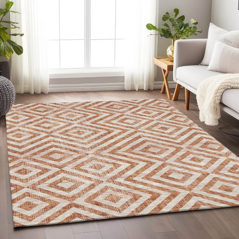 Premium Washable Super Soft Modern Geo Mayfield Rug - Terracotta - 8' x 10' - Rectangle