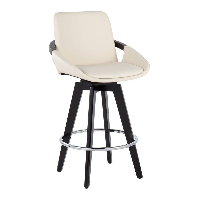 Carson Carrington Pugo Fixed-Height Counter Stool with Black Wood Base (Set of 2) - Cream + Chrome Footrest