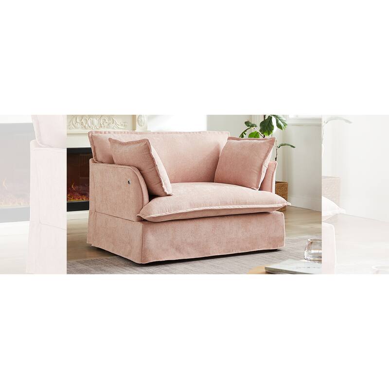 Roomfitters 47.2" Oversized Accent Chair, Chenille Armchair with Deep Wide Seat, Throw Pillows, Modern Lounge Sofa