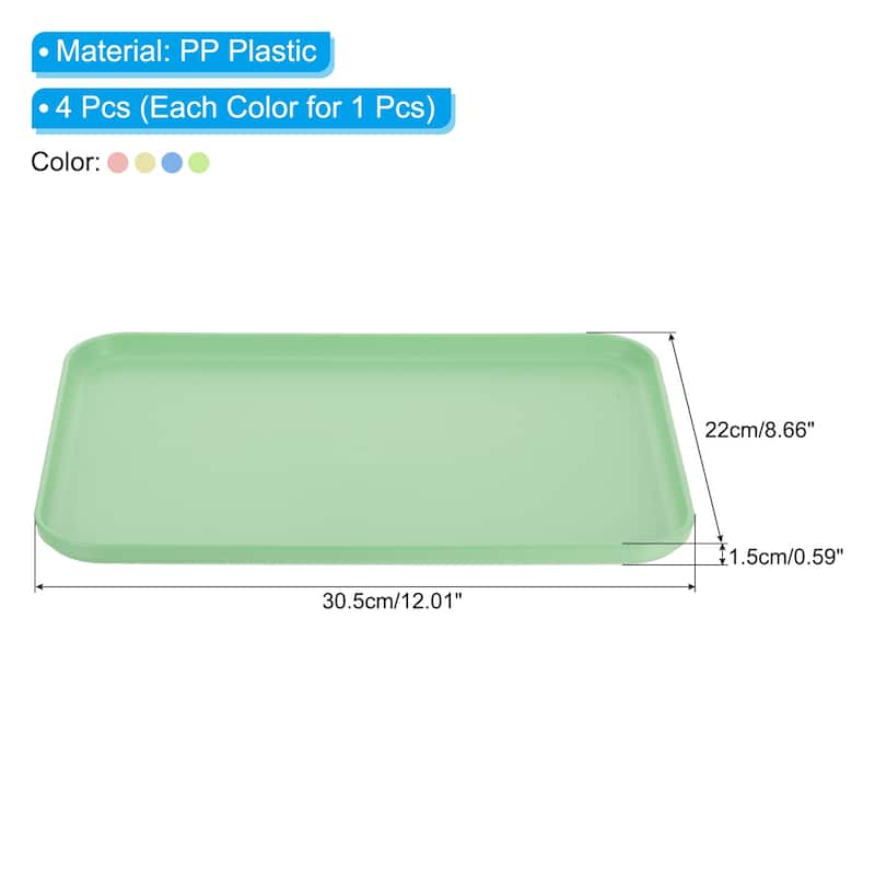 Fast Food Tray, 4 Pack PP Reusable Serving Tray Pink/Blue/Green/Beige