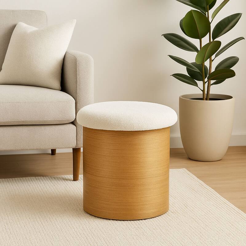 Boucle Round Storage Ottoman Foot Stool Small Ottoman for Living Room