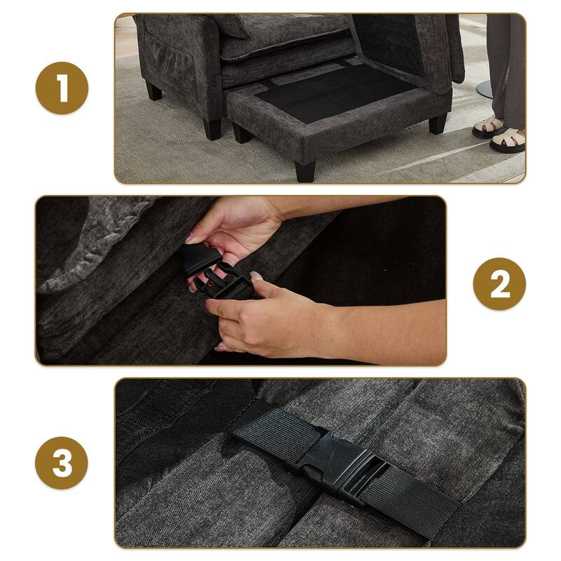 Oversized Single Sofa Chair with Ottoman, Double-Layer Seat Cushion, Chenille Fabric Lounge Chair, Living Room Reading Chair