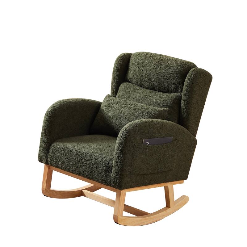 Modern Accent High Backrest Living Room Lounge Arm Rocking Chair, Two Side Pocket