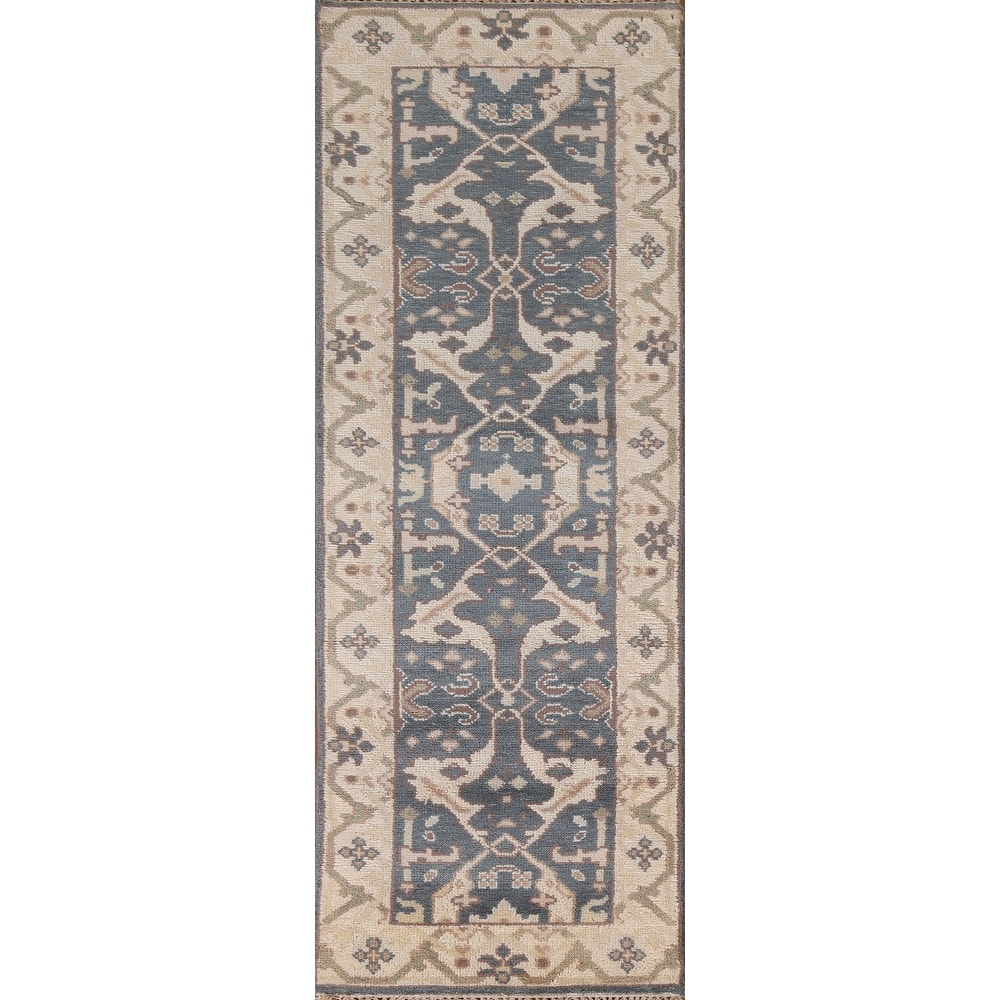Blue Oushak Style Runner Rug Hand-knotted Wool Carpet - 2'6"x 8'0"