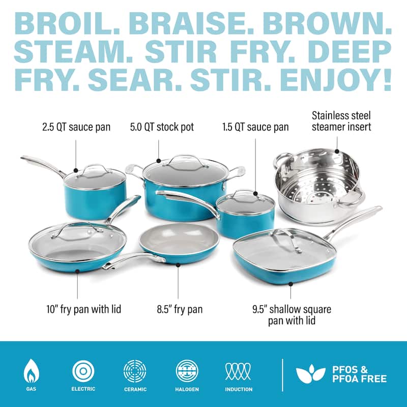 Gotham Steel Aqua Blue 12 Piece Nonstick Cookware set