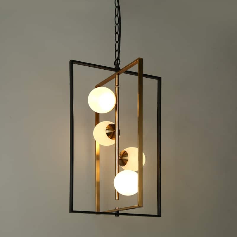 Icey Modern Black Gold LED Chandelier 4-Light Geometric Pendant Lights for Dining Room - 14.5" L x 13" W x 25.5" H