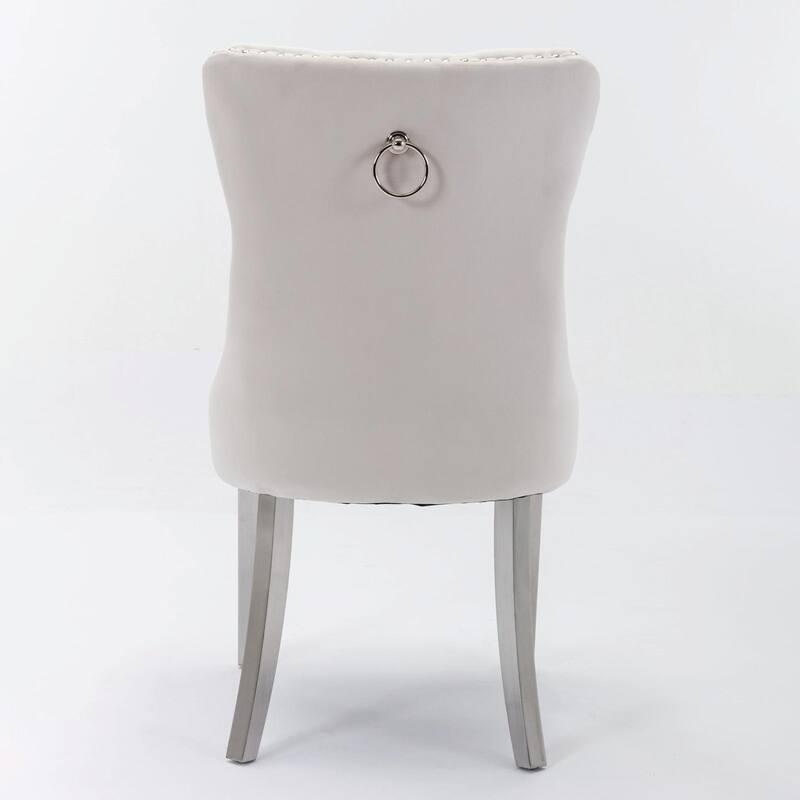 Tufted Velvet Dining Chairs - Solid Wood - Golden Stainless Steel Legs - Nailhead Trim - Set of 2
